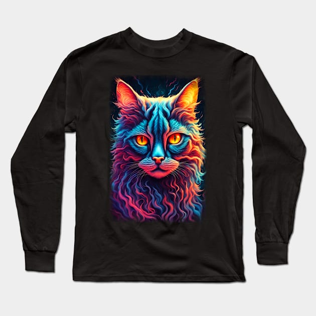 Neon Cat 04 Long Sleeve T-Shirt by KawaiiDread